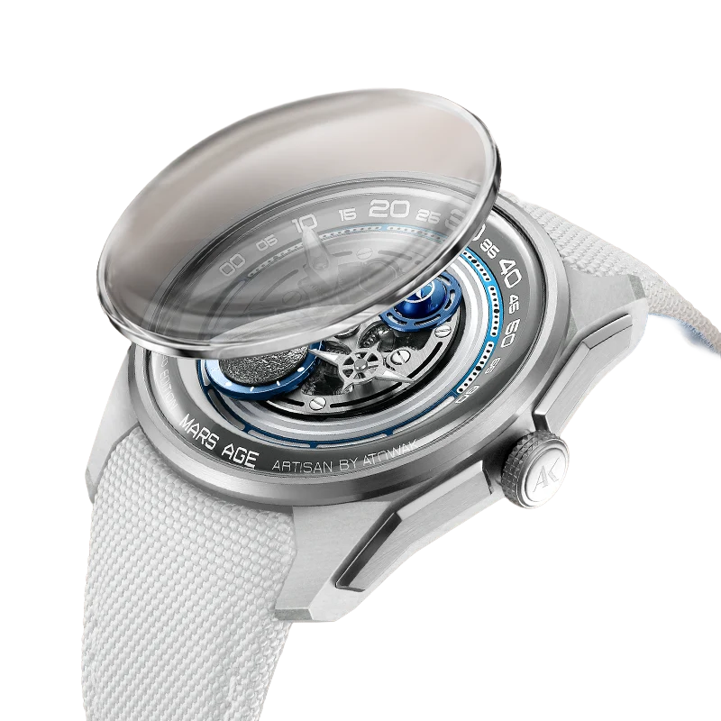 ATOWAK Mars Age with its double-domed sapphire crystal lifted above the case
